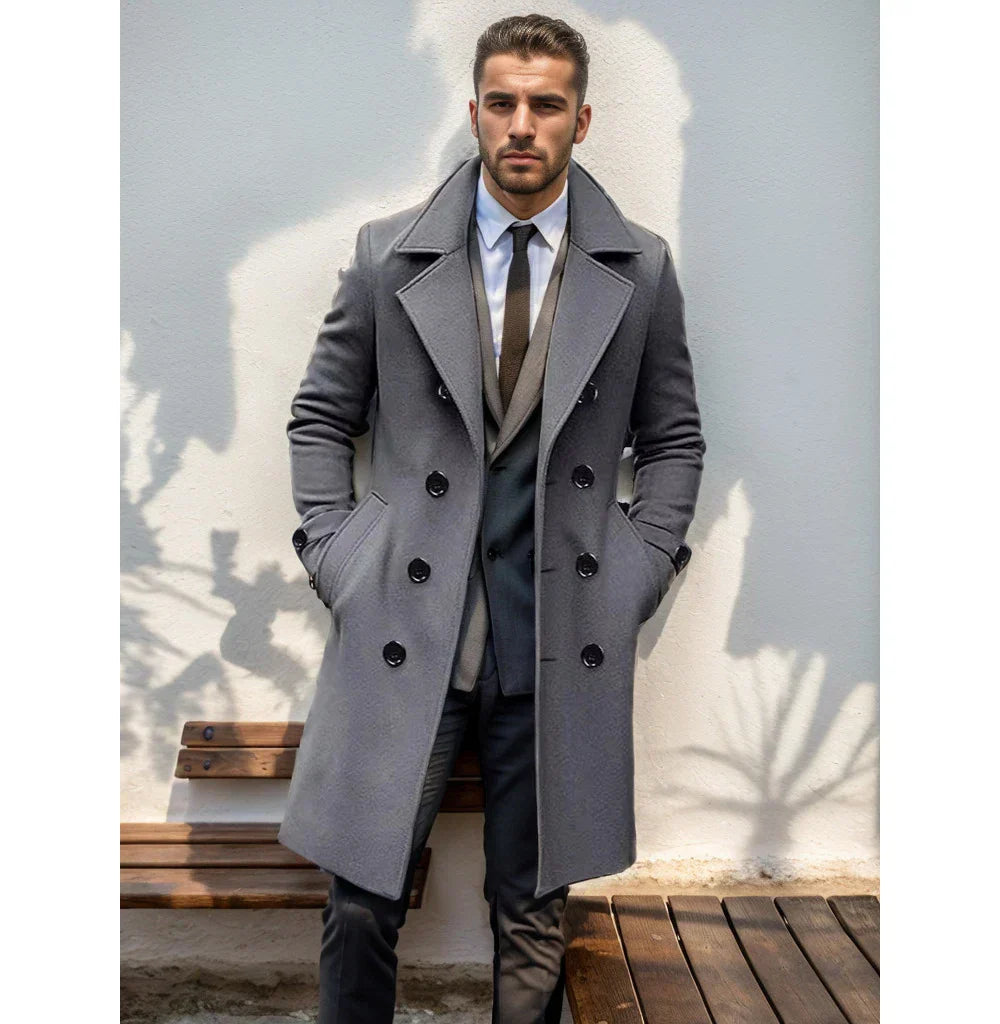Ethan | Men’s Elegant Long Wool Coat with Double Breasted Lapel