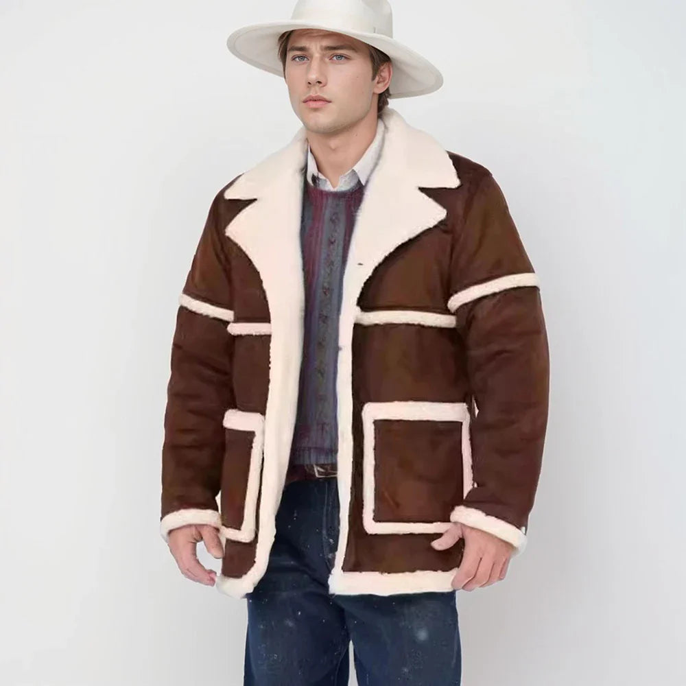 Japeth | Men's Velvet Winter Jacket - Fleece Lined with Lapel Collar & Pockets