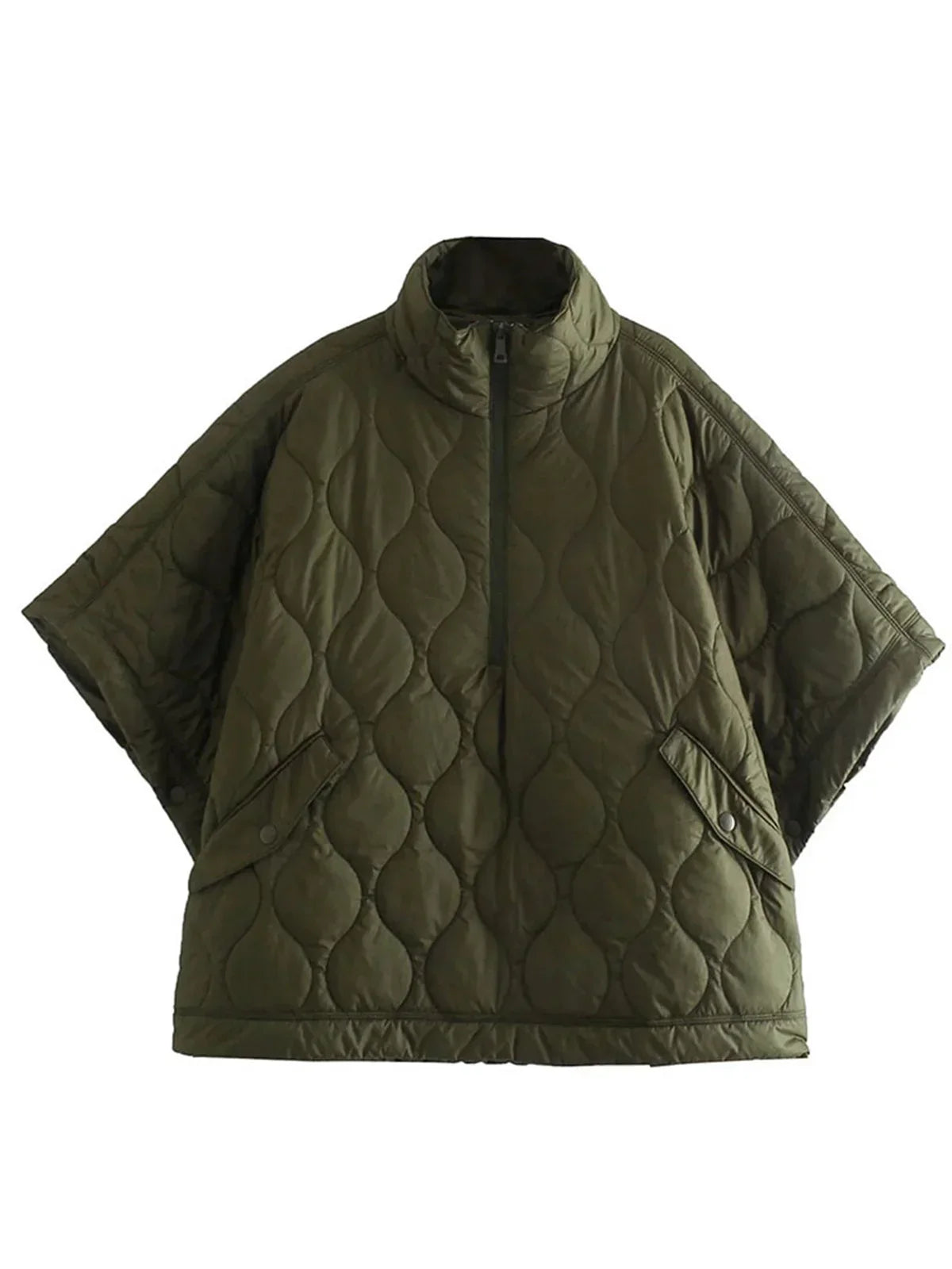 Samina | Women's Army Green Quilted Parka Jacket with Zipper and Stand-Up Collar – Stylish Winter Jacket for Cold Days
