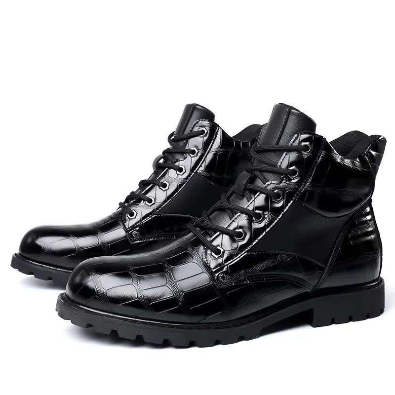Welf | Men's Lace-Up Crocodile Pattern Casual Boots