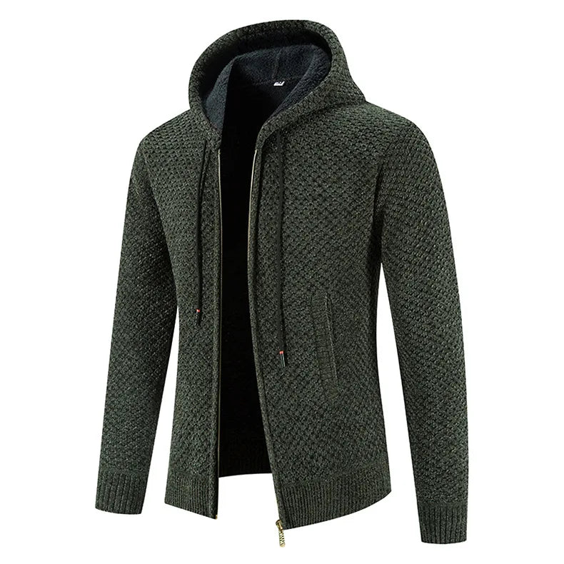 Byron | Men’s Zip-Up Hooded Cardigan with Warm Lining – Textured Winter Knit Jacket