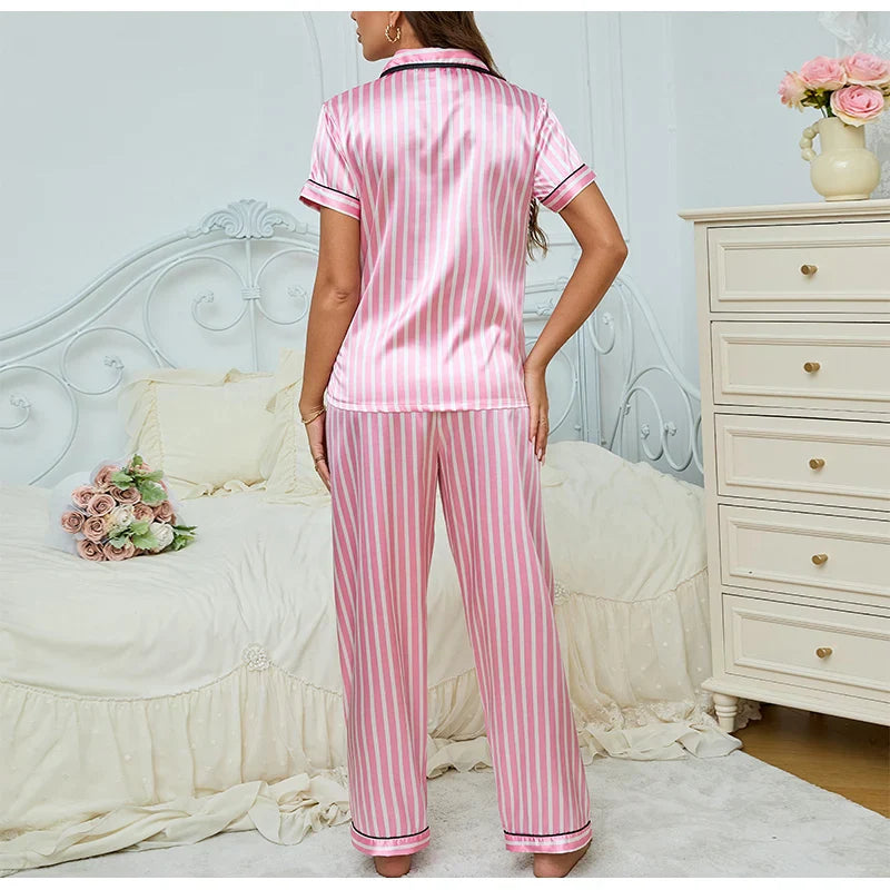 Juliet | Women’s Pink 2-Piece Pyjama Set with Striped Shirt & Trousers