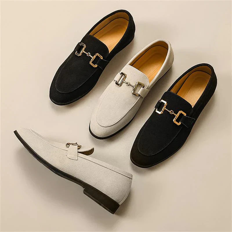 Haldira | Men's Suede Loafers with Elegant Metal Buckle