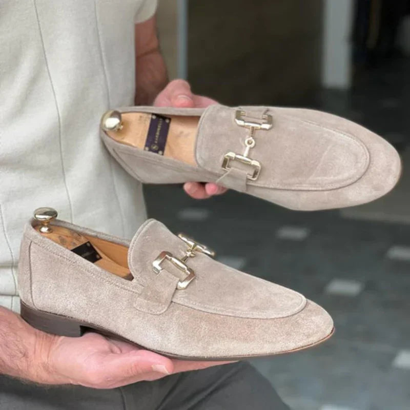 Haldira | Men's Suede Loafers with Elegant Metal Buckle