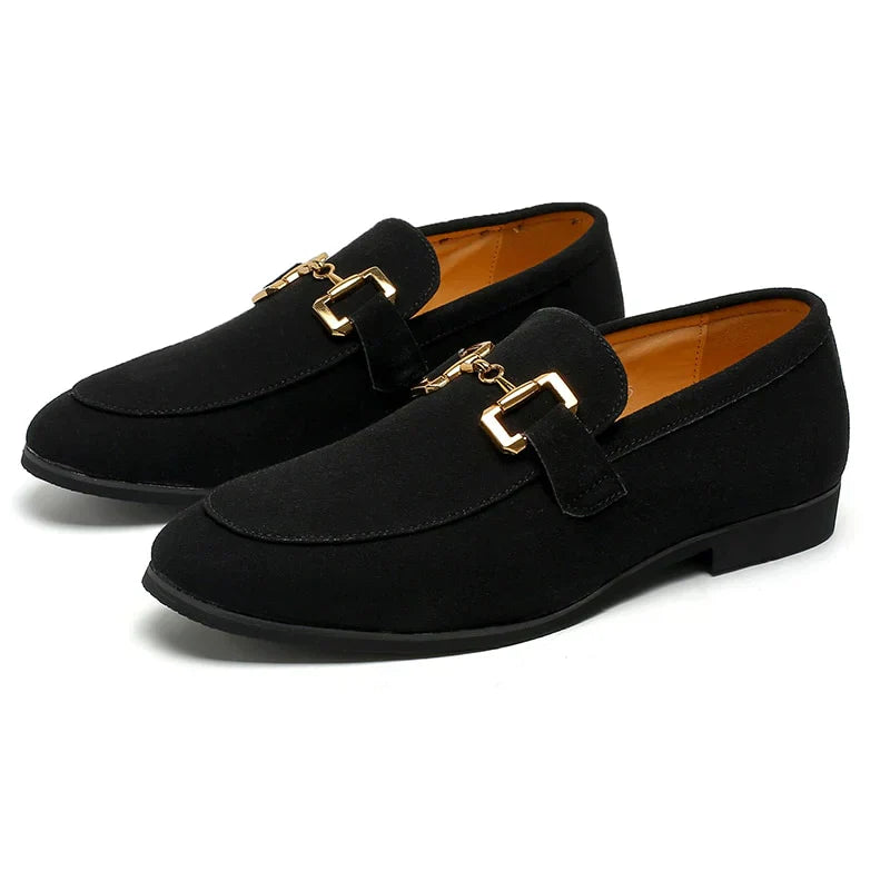 Haldira | Men's Suede Loafers with Elegant Metal Buckle