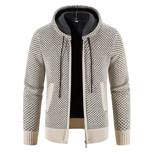 Byron | Men’s Zip-Up Hooded Cardigan with Warm Lining – Textured Winter Knit Jacket