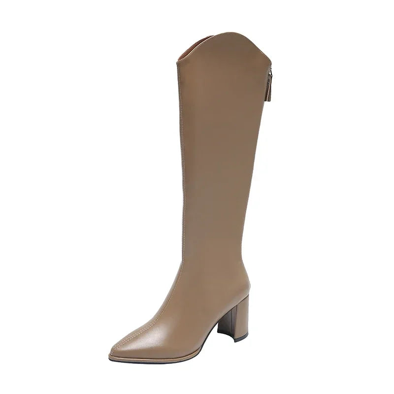 Linda | Women’s Knee High Boots with Side Zip & Block Heel