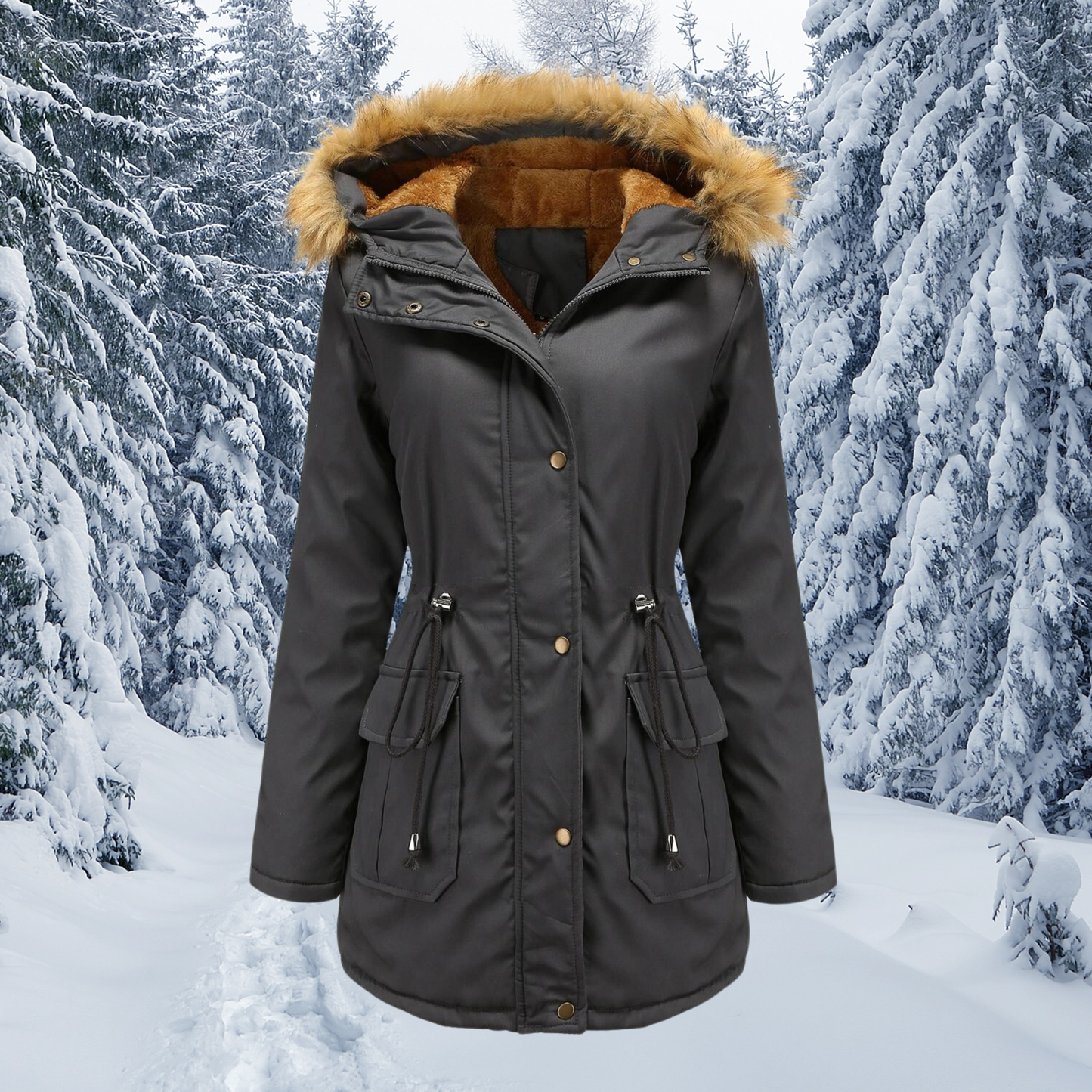 Ruthy | Women’s Winter Jacket with Faux Fur Hood – Fleece Lining, Slim Fit & Large Pockets