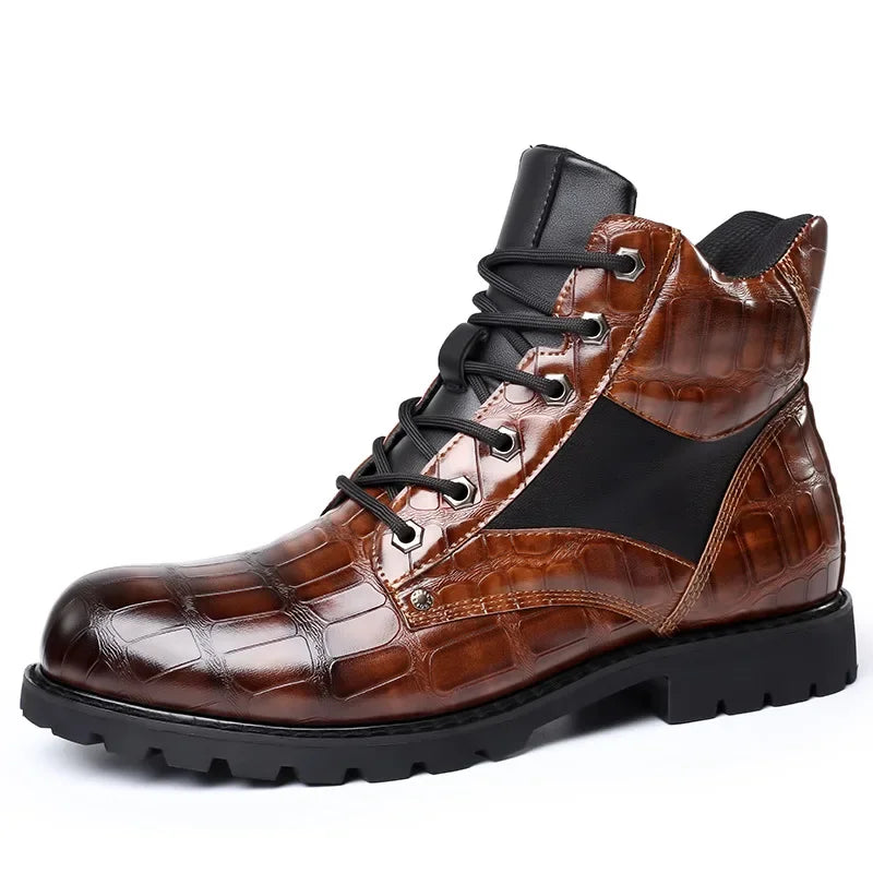 Welf | Men's Lace-Up Crocodile Pattern Casual Boots