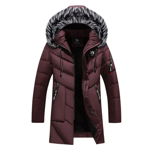 Arthur | Men’s Long Quilted Winter Coat with Fur Hood & Warm Fleece Lining
