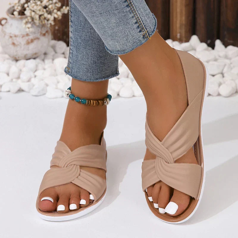 Lavinia | Women's Orthopedic Open Toe Criss-Cross Strap Sandals – Comfortable Slip-On Flats