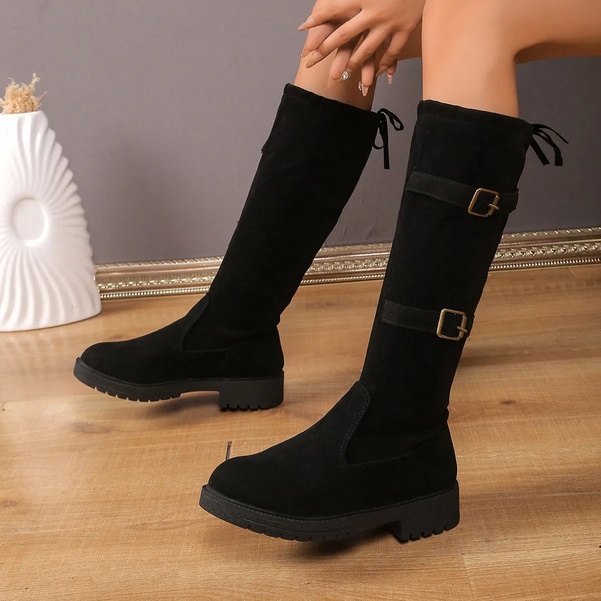 Lindsay | Women’s Black Low Heel Knee High Boots with Classic Silhouette