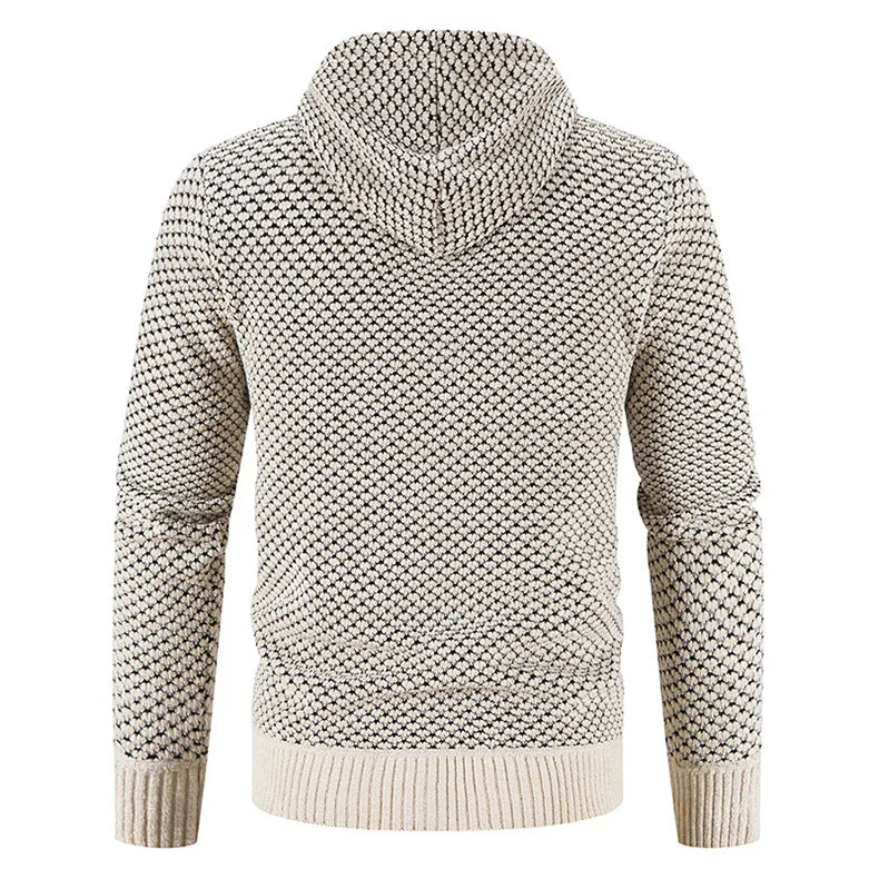 Byron | Men’s Zip-Up Hooded Cardigan with Warm Lining – Textured Winter Knit Jacket