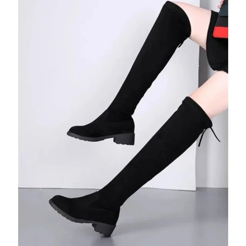 Lisa | Women’s Black Over-The-Knee Lace-Up Boots with Chunky Heels