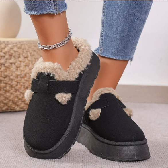 Elarie | Women's Fleece-Lined Slip-On Shoes – Warm & Cozy Closed Toe Slippers with Thick Sole Design