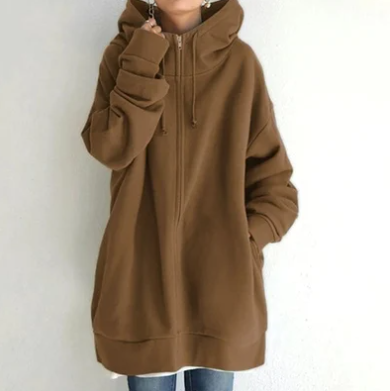 Veronica | Women’s Oversized Zip-Up Hoodie Jacket – Casual Loose Fit with Drawstring Hood
