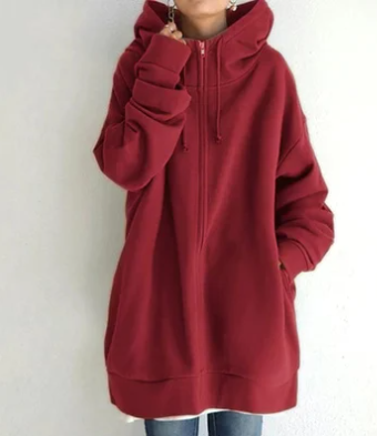 Veronica | Women’s Oversized Zip-Up Hoodie Jacket – Casual Loose Fit with Drawstring Hood