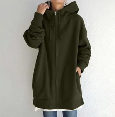 Veronica | Women’s Oversized Zip-Up Hoodie Jacket – Casual Loose Fit with Drawstring Hood