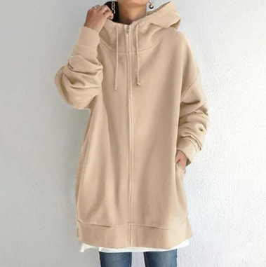 Veronica | Women’s Oversized Zip-Up Hoodie Jacket – Casual Loose Fit with Drawstring Hood