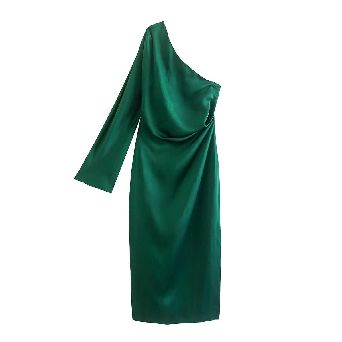 Olwen | Women’s Satin One-Shoulder Split Midi Dress – Elegant & Flattering