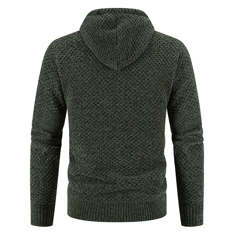 Byron | Men’s Zip-Up Hooded Cardigan with Warm Lining – Textured Winter Knit Jacket