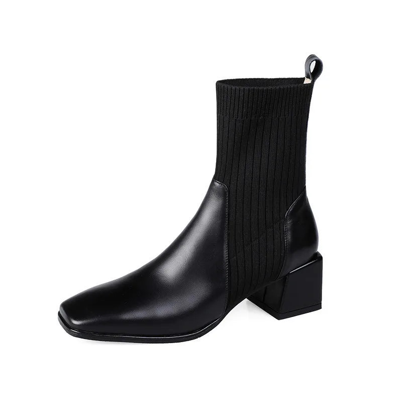 Belisca | Women's Solid Color Sock Ankle Boots with Block Heel
