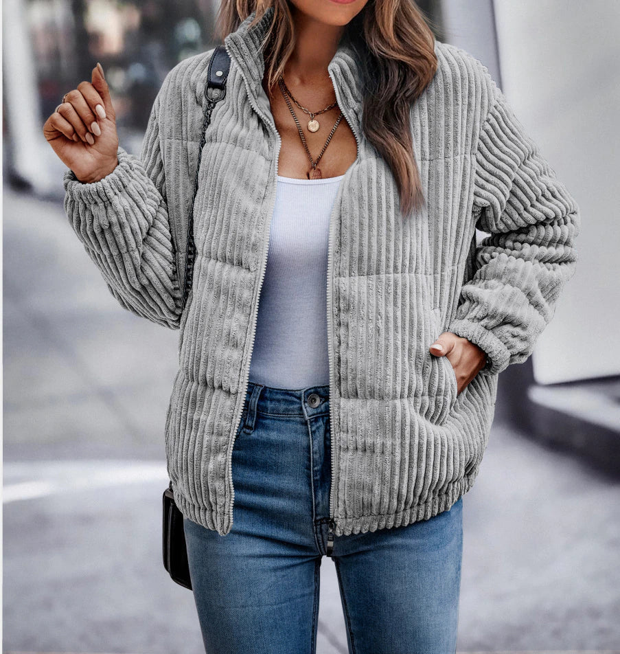 Mirella | Women's Padded Cord Jacket with Stand-Up Collar and Full Zip