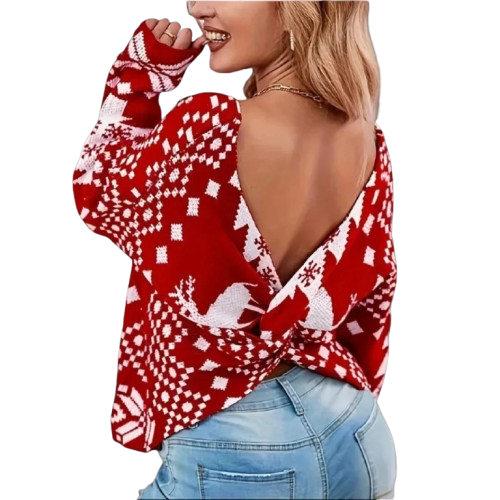 Krizelle | Women's Sweater with Twist Back & Festive Print – A Chic Addition to Your Wardrobe