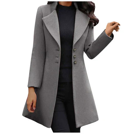 Gillian | Women’s Slim Fit Mid-Length Wool Coat with Lapel Collar