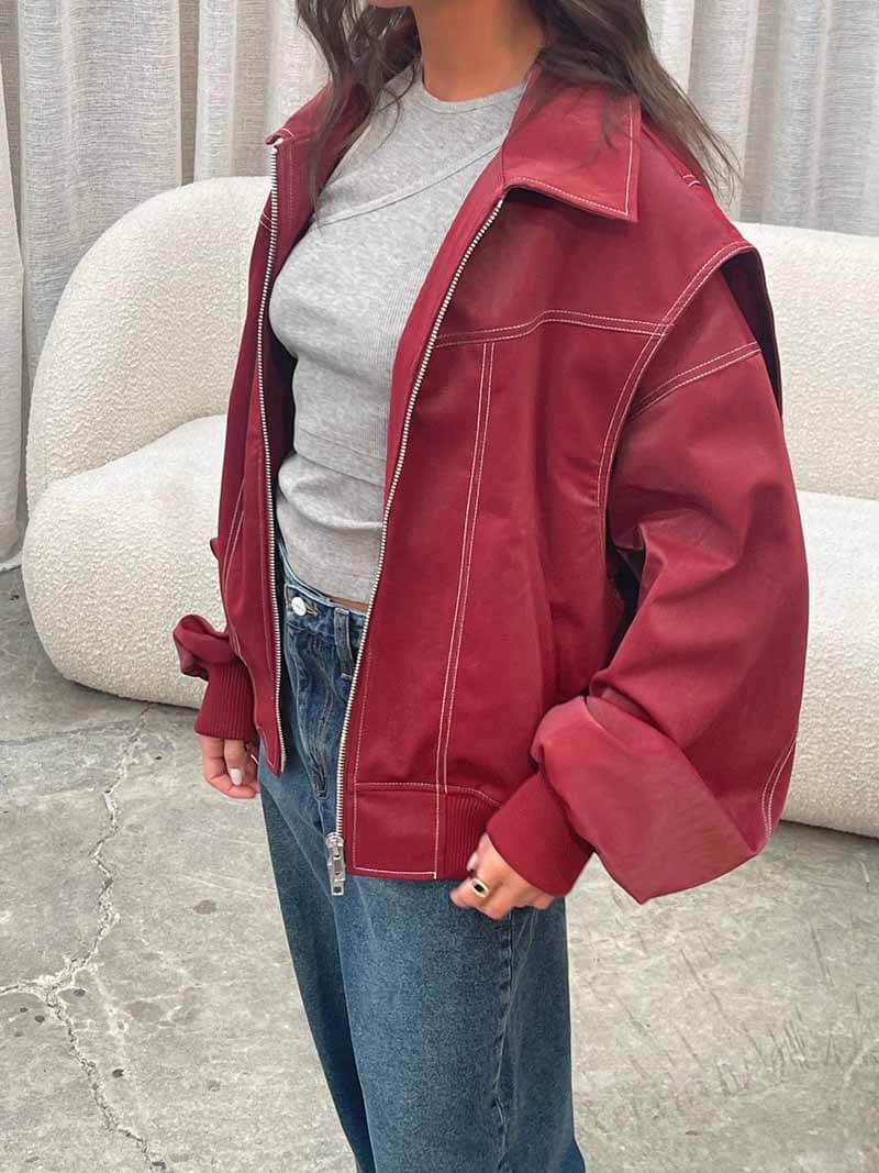 Jessie | Women’s Oversized Burgundy Zip-Up Jacket in Casual Street Style