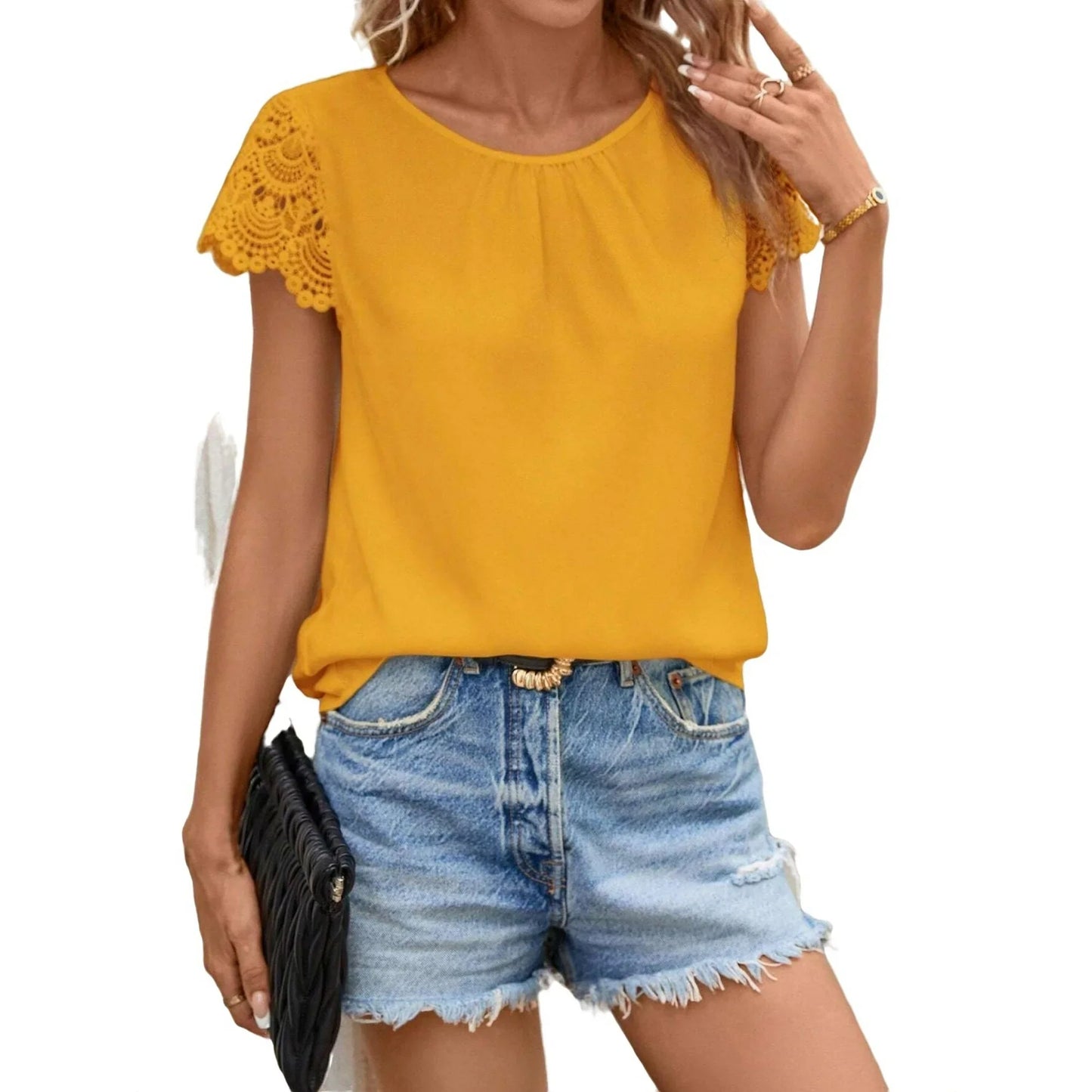 Stella | Women's Elegant Lace Sleeve Casual Blouse – Light & Feminine for Any Occasion