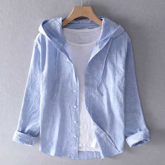 Eloise | Women's Long Sleeve Casual Linen Blouse Drawstring Hood Buttoned Top