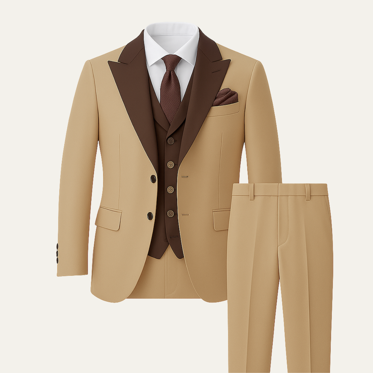 The Chester Men’s Beige 3 Piece Suit – Slim Fit Formal Wedding & Business Tuxedo