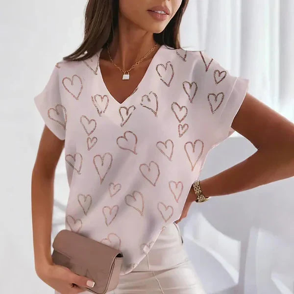 Annesley | V-Neck Casual Office Blouse with Stylish Print Detail