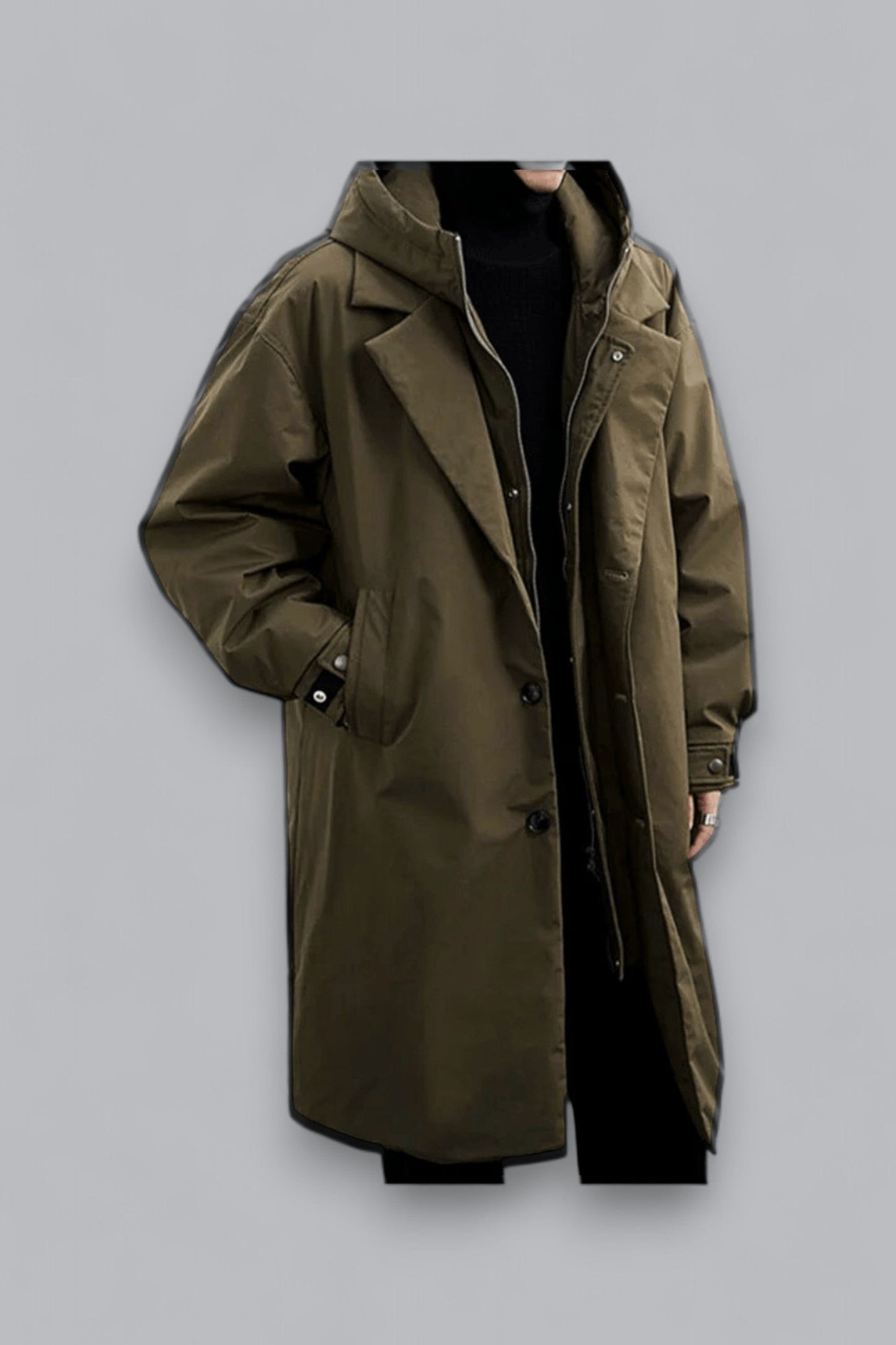 Friedrich | Men's Hooded Long Coat – Stylish Buttoned Design with Relaxed Fit