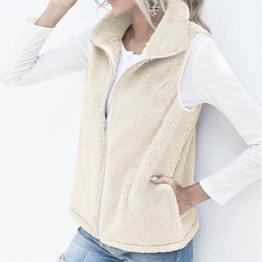 Mae | Women's Solid Colour Cozy Teddy Fleece Full-Zip Vest
