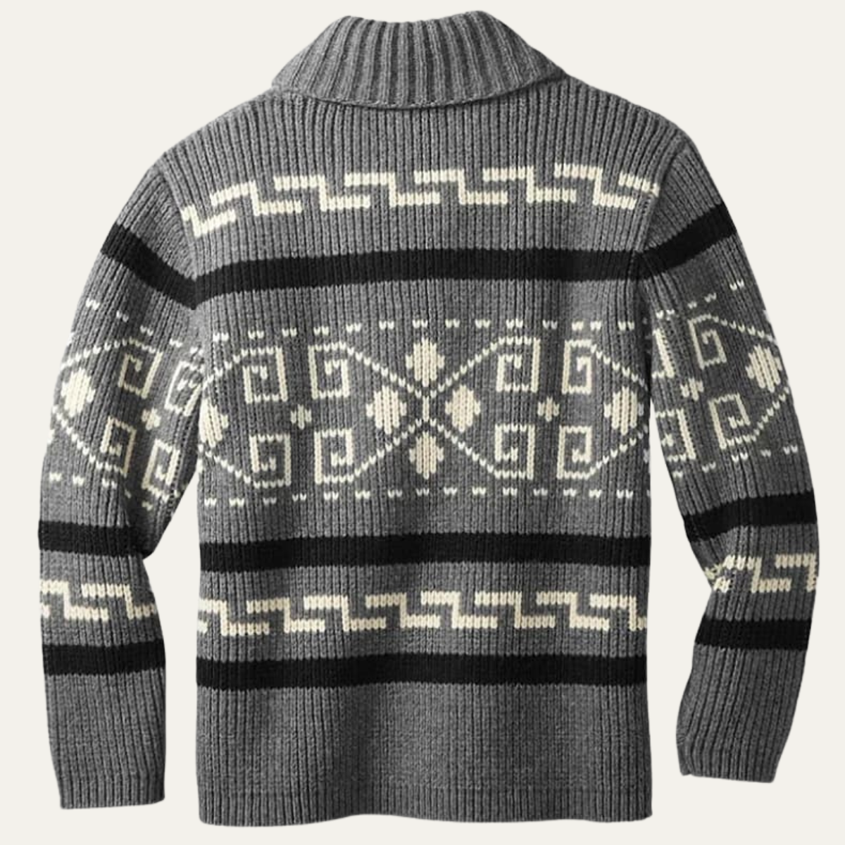The Corvara Men’s Winter Shawl Collar Cardigan with Aztec Pattern