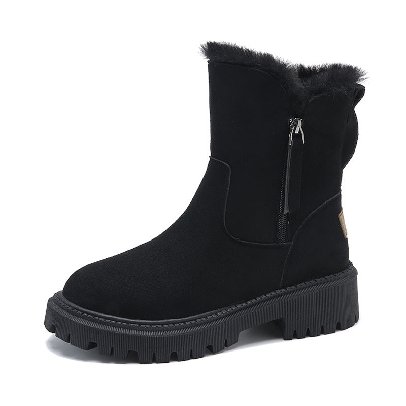 Cheryl | Women’s Fur-Lined Suede Ankle Boots with Side Zipper and Non-Slip Sole
