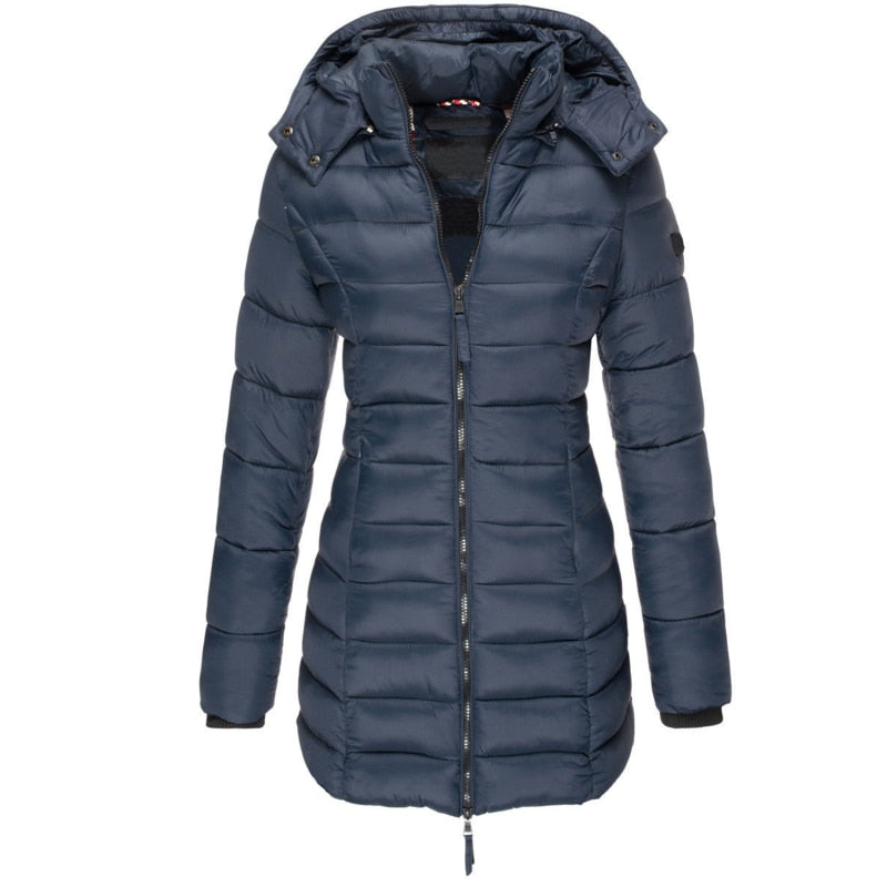 Ramona | Women’s Long Padded Winter Jacket with Hood, Zip & Pockets
