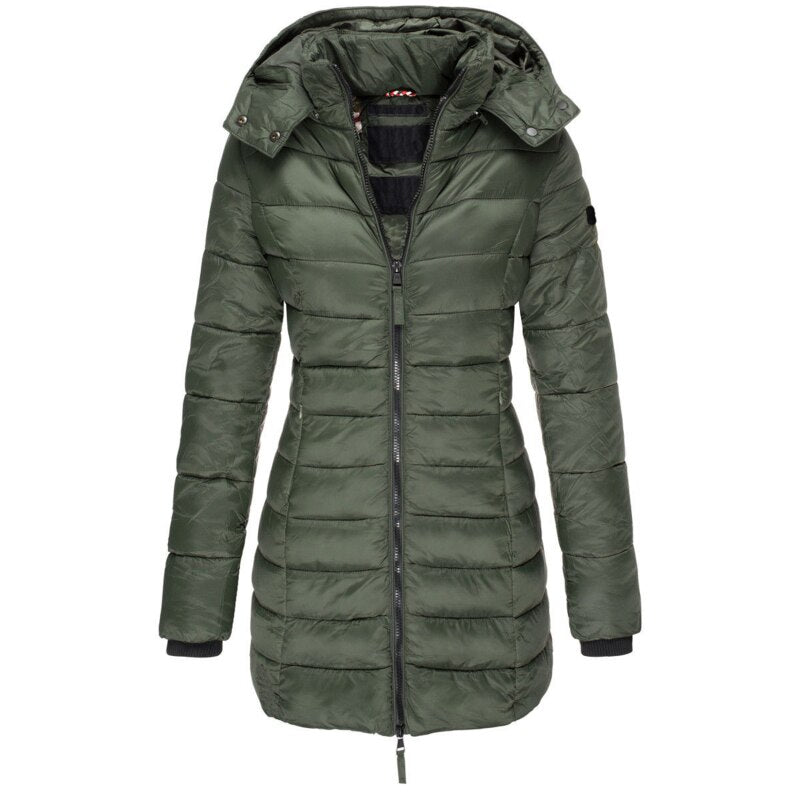 Ramona | Women’s Long Padded Winter Jacket with Hood, Zip & Pockets