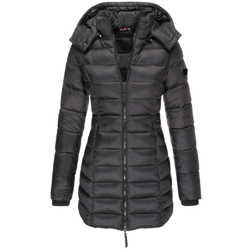 Ramona | Women’s Long Padded Winter Jacket with Hood, Zip & Pockets
