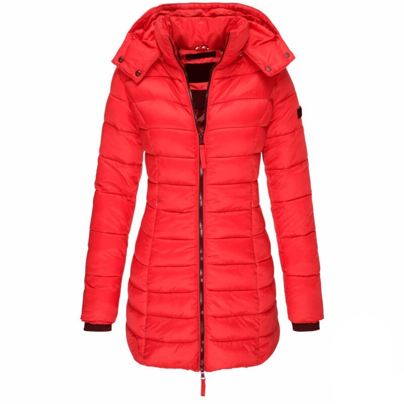 Ramona | Women’s Long Padded Winter Jacket with Hood, Zip & Pockets