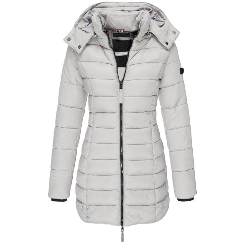Ramona | Women’s Long Padded Winter Jacket with Hood, Zip & Pockets