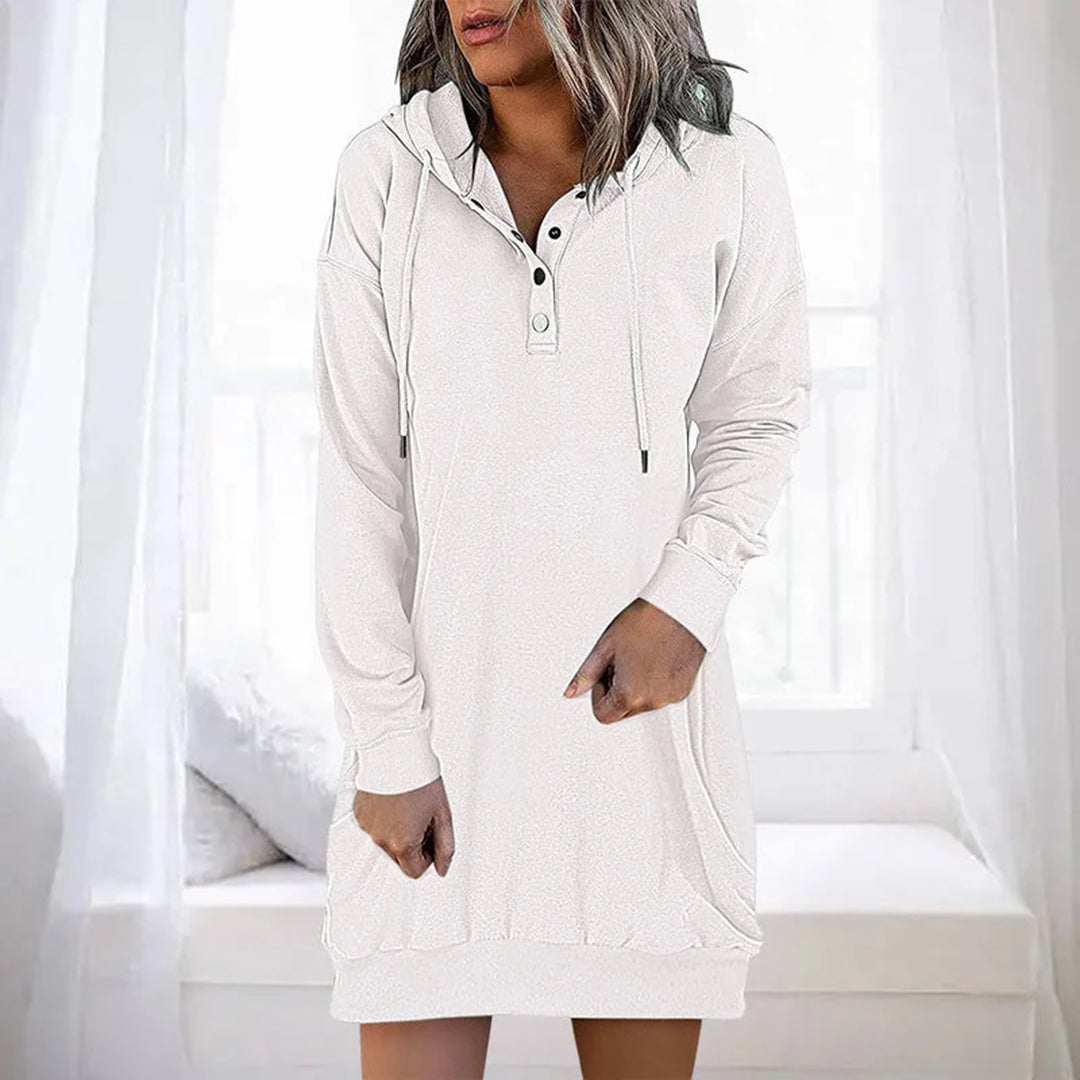 Bonnie | Women's Solid Colour Mini Hoodie Dress with Drawstring Hood