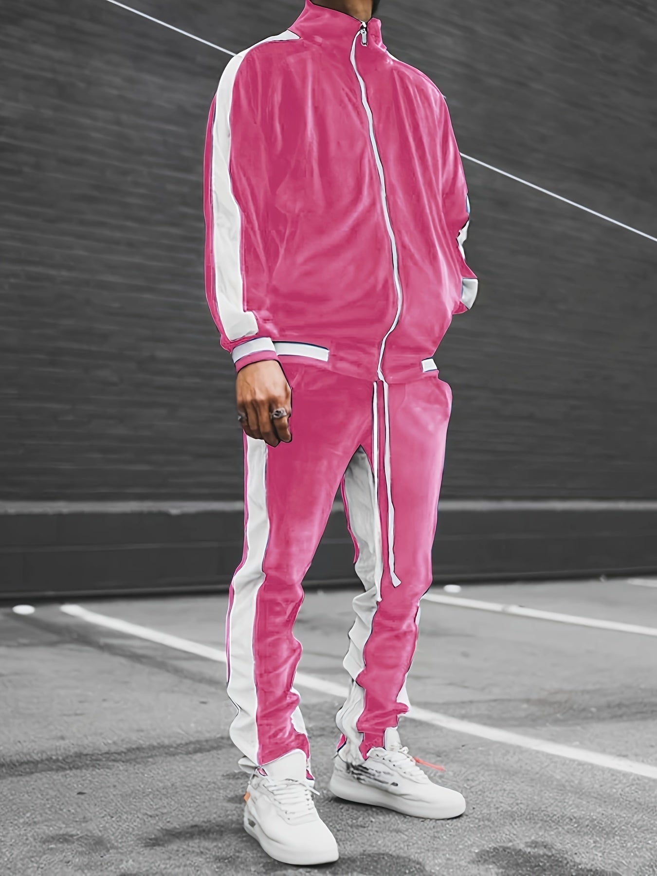 Romeo | Men's Two-Tone Tracksuit Set with Full Zip Stand Collar Jacket and Drawstring Waist Joggers