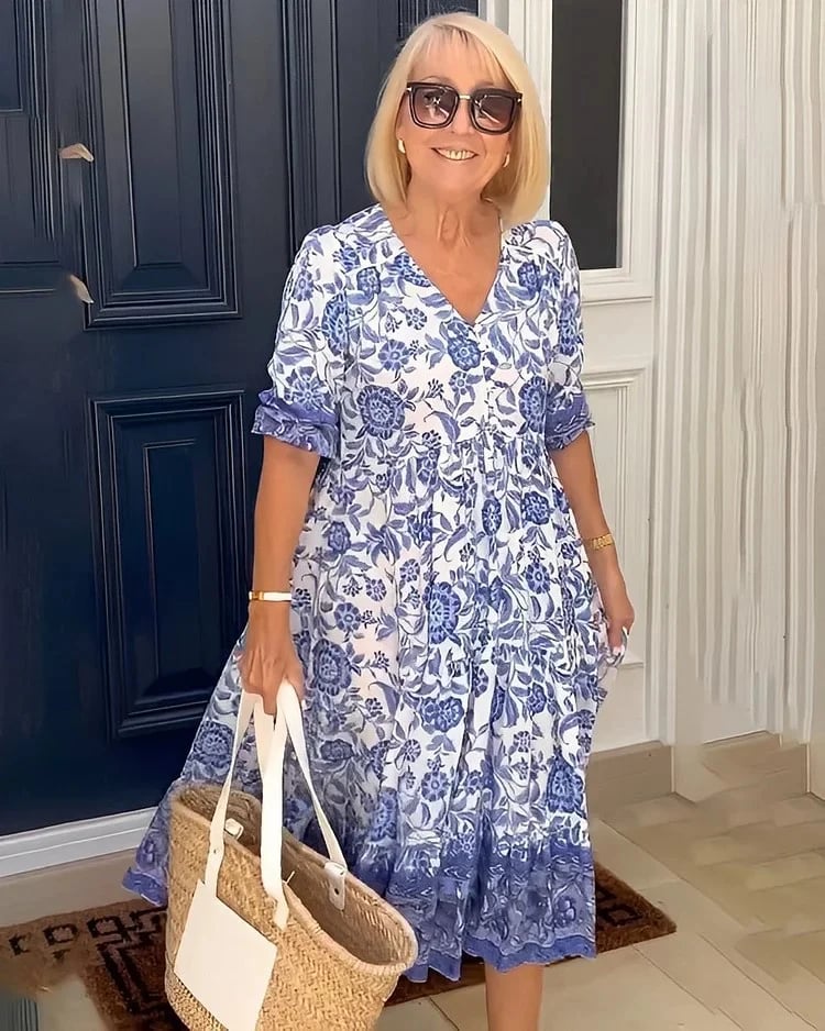 Ophelia | Women’s V-Neck Boho Maxi Dress with Floral Print and Flowing Design