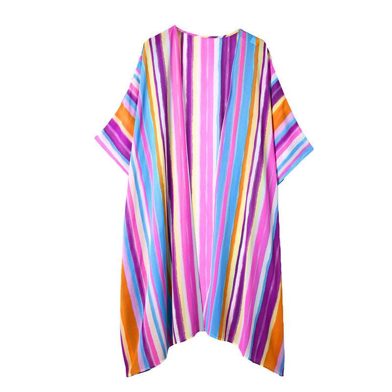 Lysindra | Colourful Beach Cover-Up Cardigan with Sun Protection, Loose and Long