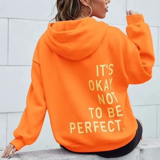Wilburga | Women's Hoodie Jacket with "It's Okay Not to Be Perfect" Back Print – Cosy and Stylish