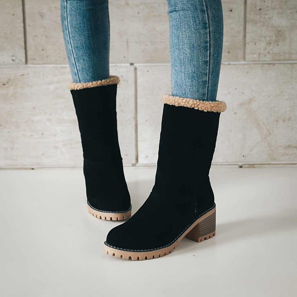 Pamela | Women’s Winter Slip-On Boots | Block Heel with Warm Lining
