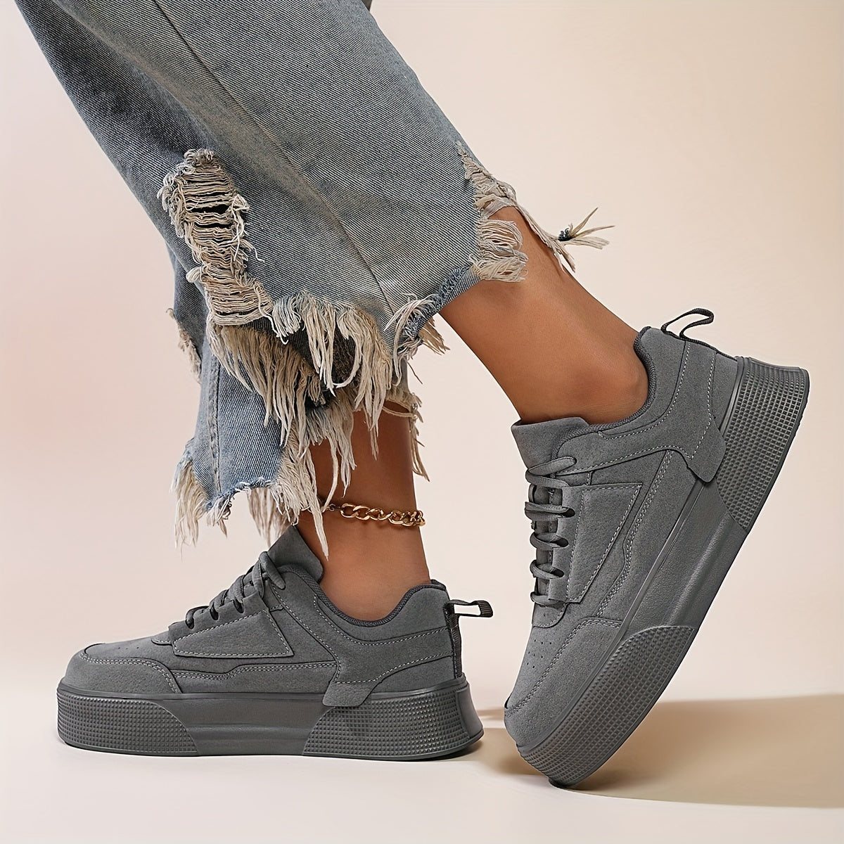 Gertruda | Women's Grey Platform Sneakers – Stylish Lace-Up Shoes for Every Occasion